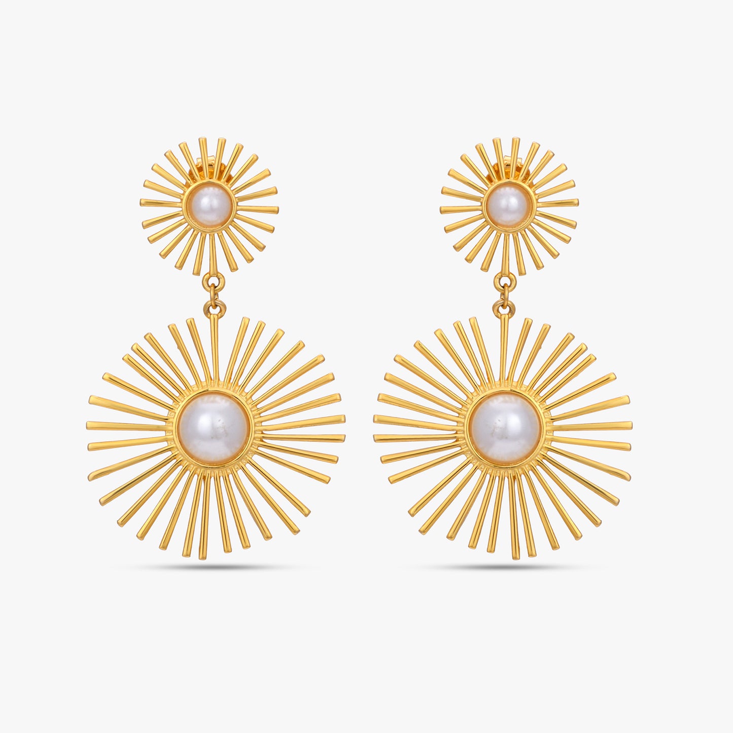 Golden Sunburst Pearl Earrings