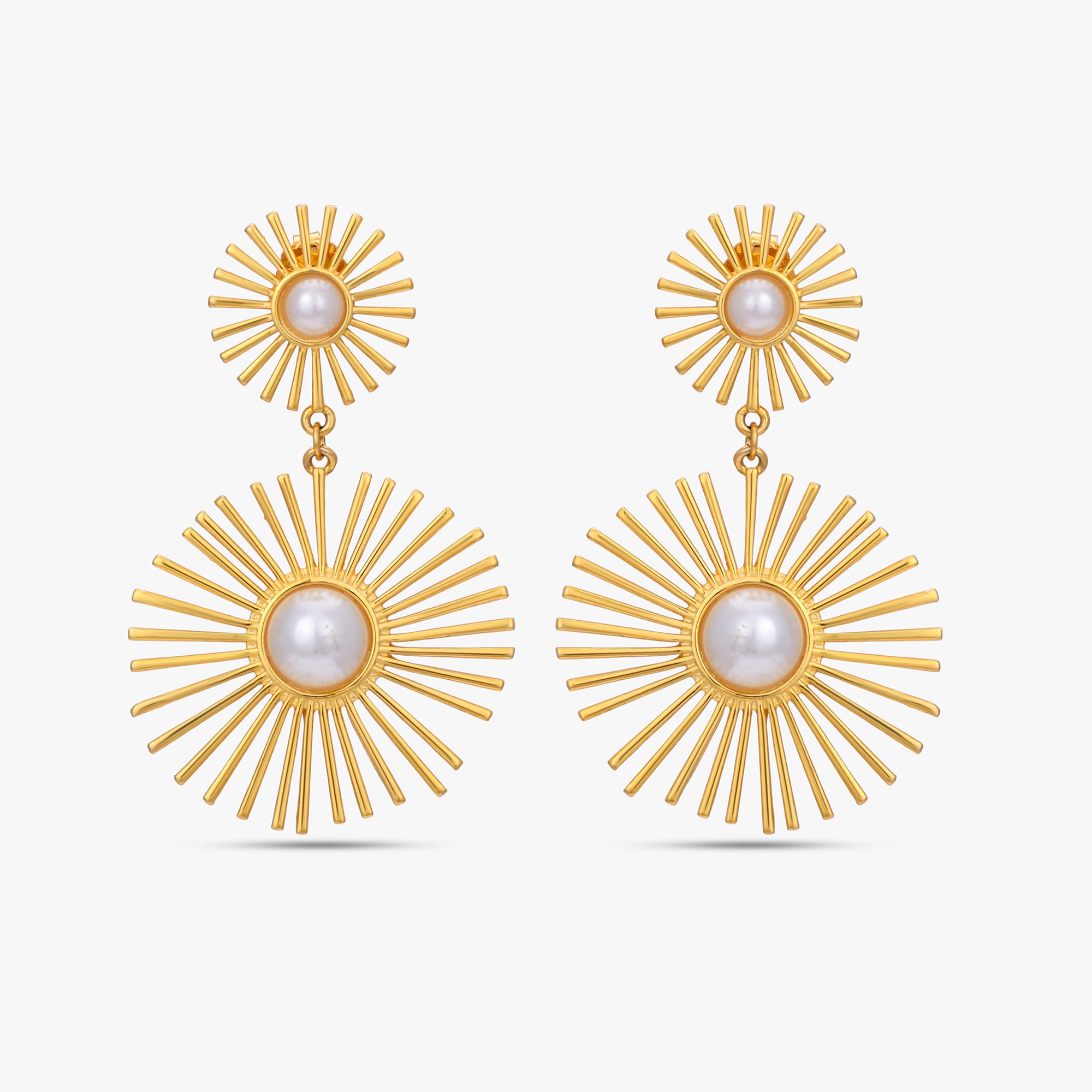Golden Sunburst Pearl Earrings