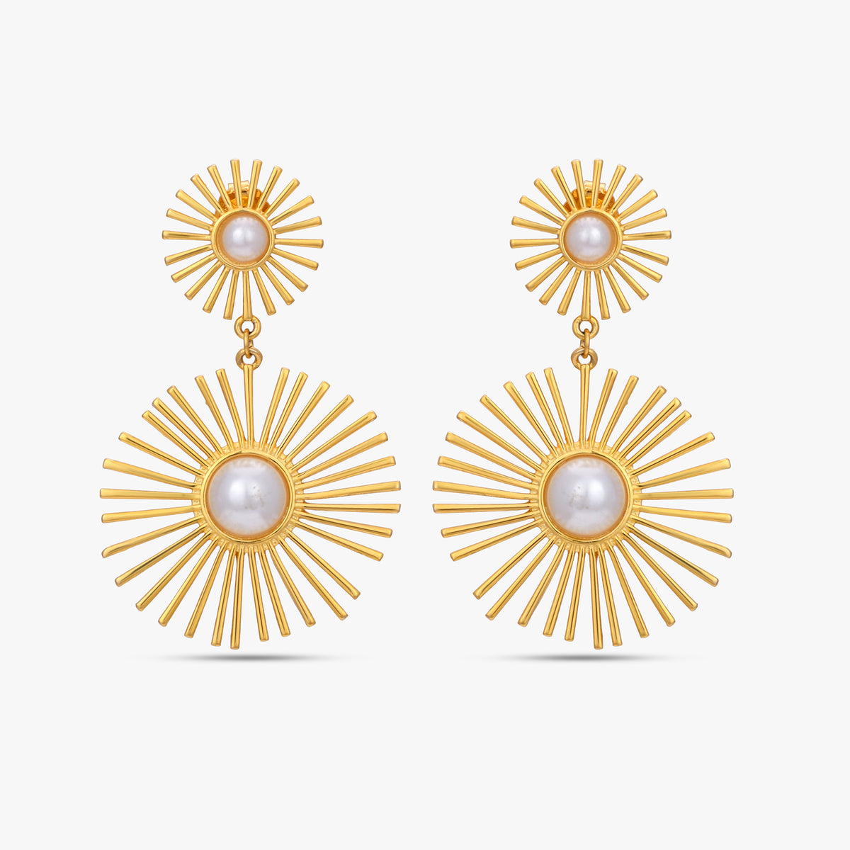Golden Sunburst Pearl Earrings