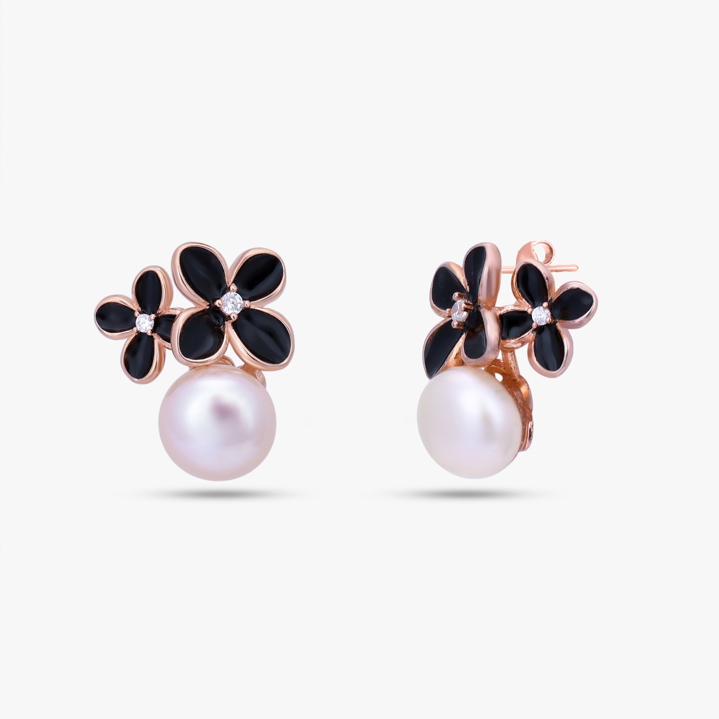 Black Floral Pearl Jewelry Set