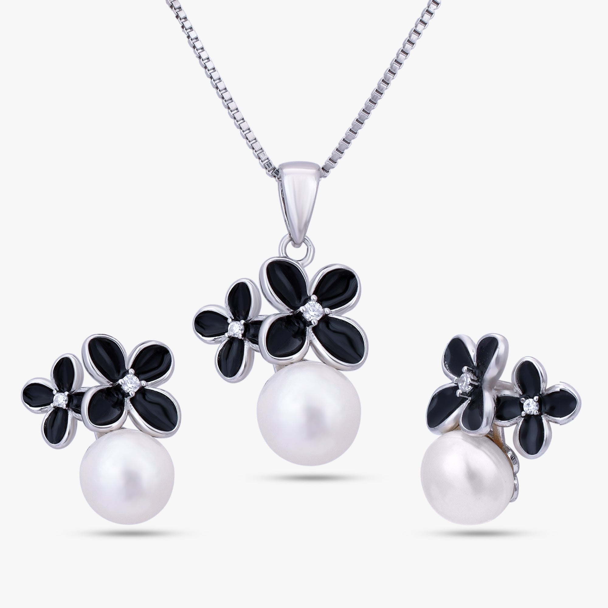 Black Floral Pearl Jewelry Set