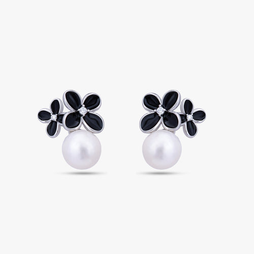 Load image 1 in gallery view. Black Floral Pearl Jewelry Set