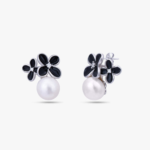 Load image 1 in gallery view. Black Floral Pearl Jewelry Set