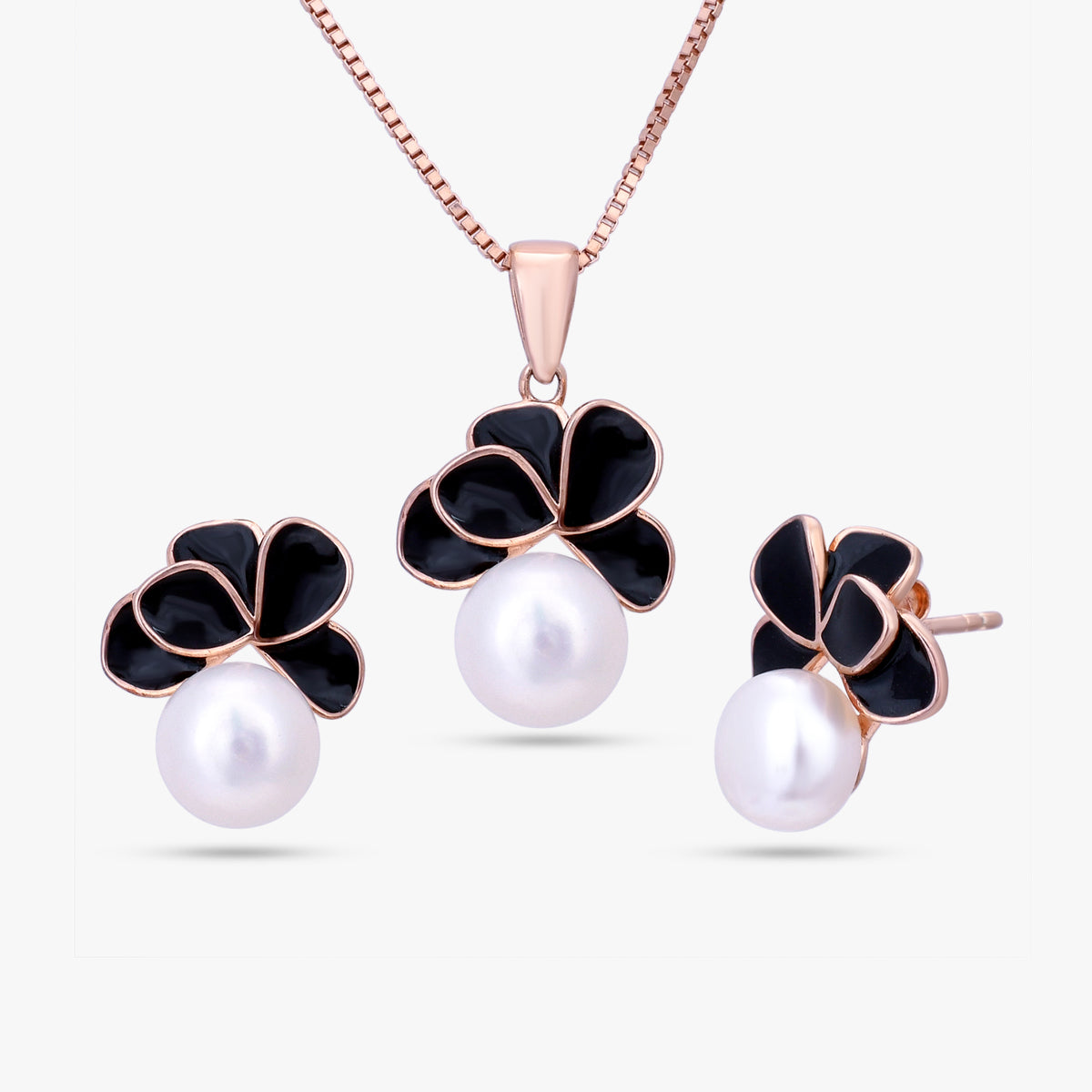 Black Floral Pearl Set