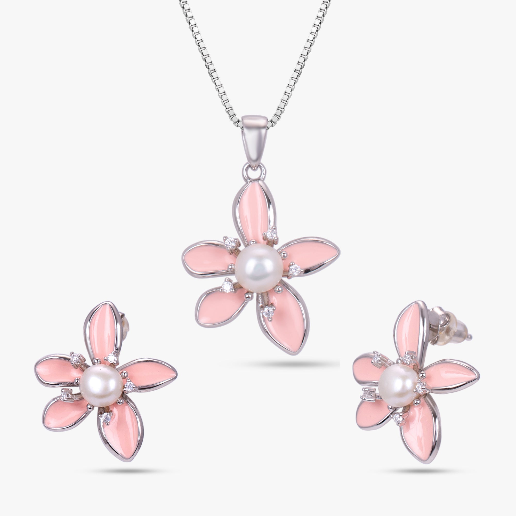 Pink Floral Pearl Set