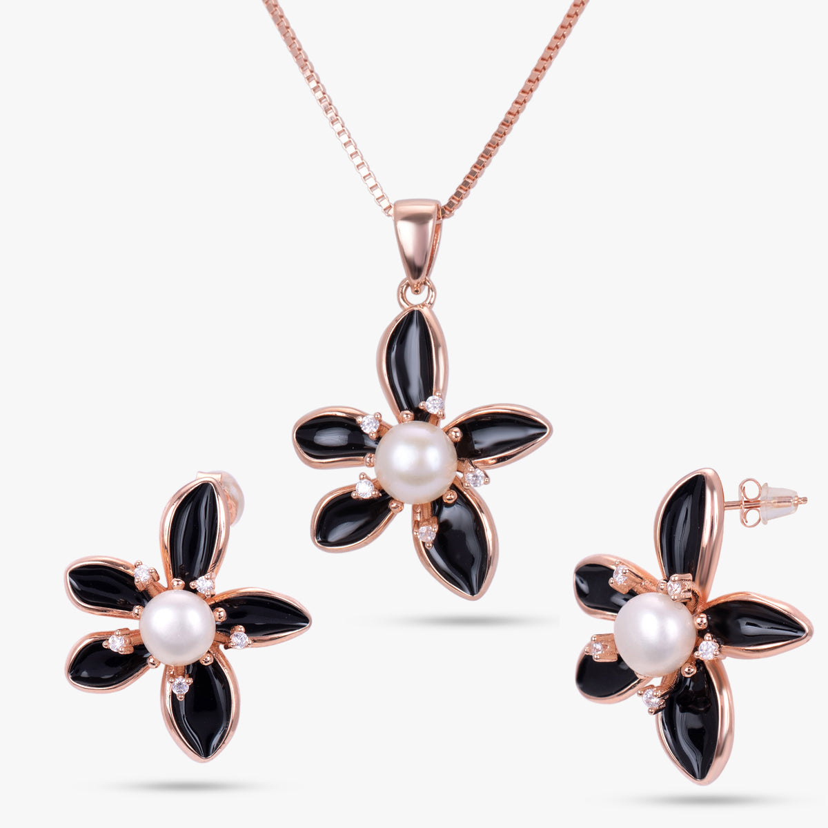 Black Flower Jewelry Set