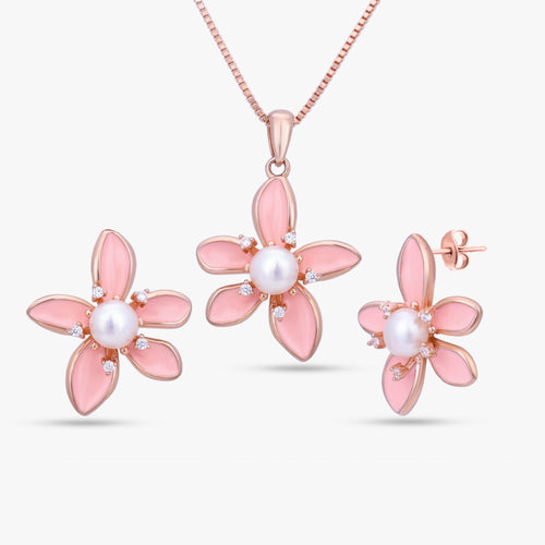 Load image 1 in gallery view. Pink Floral Pearl Set