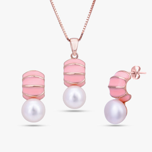 Load image 1 in gallery view. Pink Enamel Pearl Set