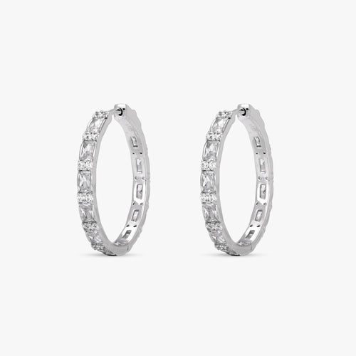 Load image 1 in gallery view. Silver Baguette Hoop Earrings