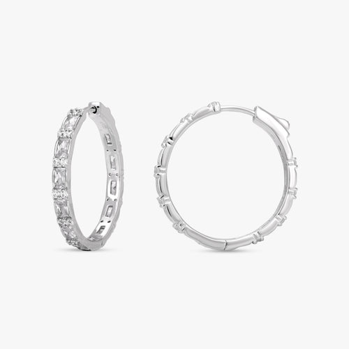 Load image 1 in gallery view. Silver Baguette Hoop Earrings