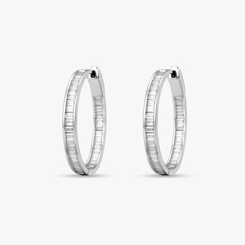 Load image 1 in gallery view. Baguette Diamond Hoop Earrings