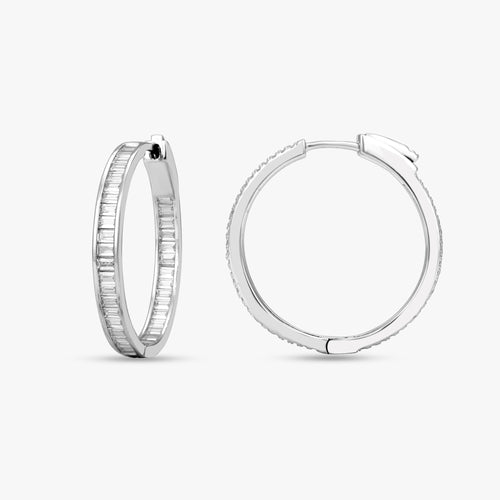 Load image 1 in gallery view. Baguette Diamond Hoop Earrings