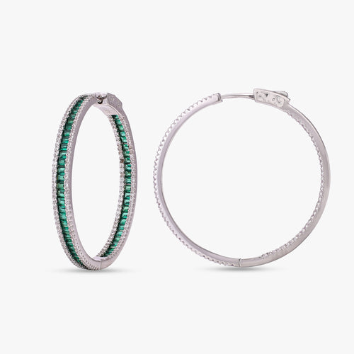 Load image 1 in gallery view. Emerald Baguette Hoop Earrings