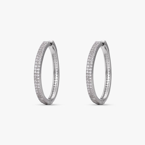 Load image 1 in gallery view. Silver Pave Hoop Earrings