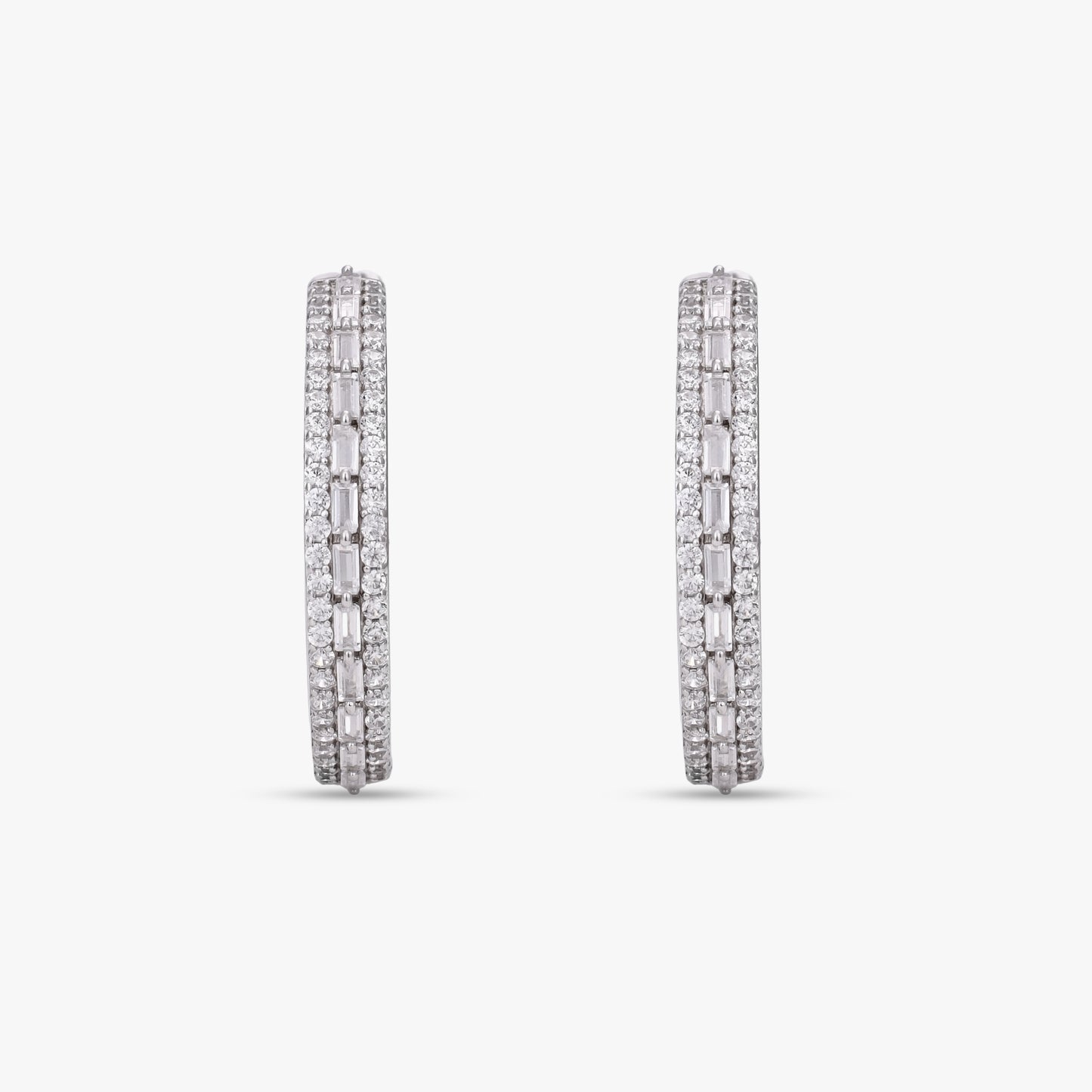 Baguette and Round Hoop Earrings