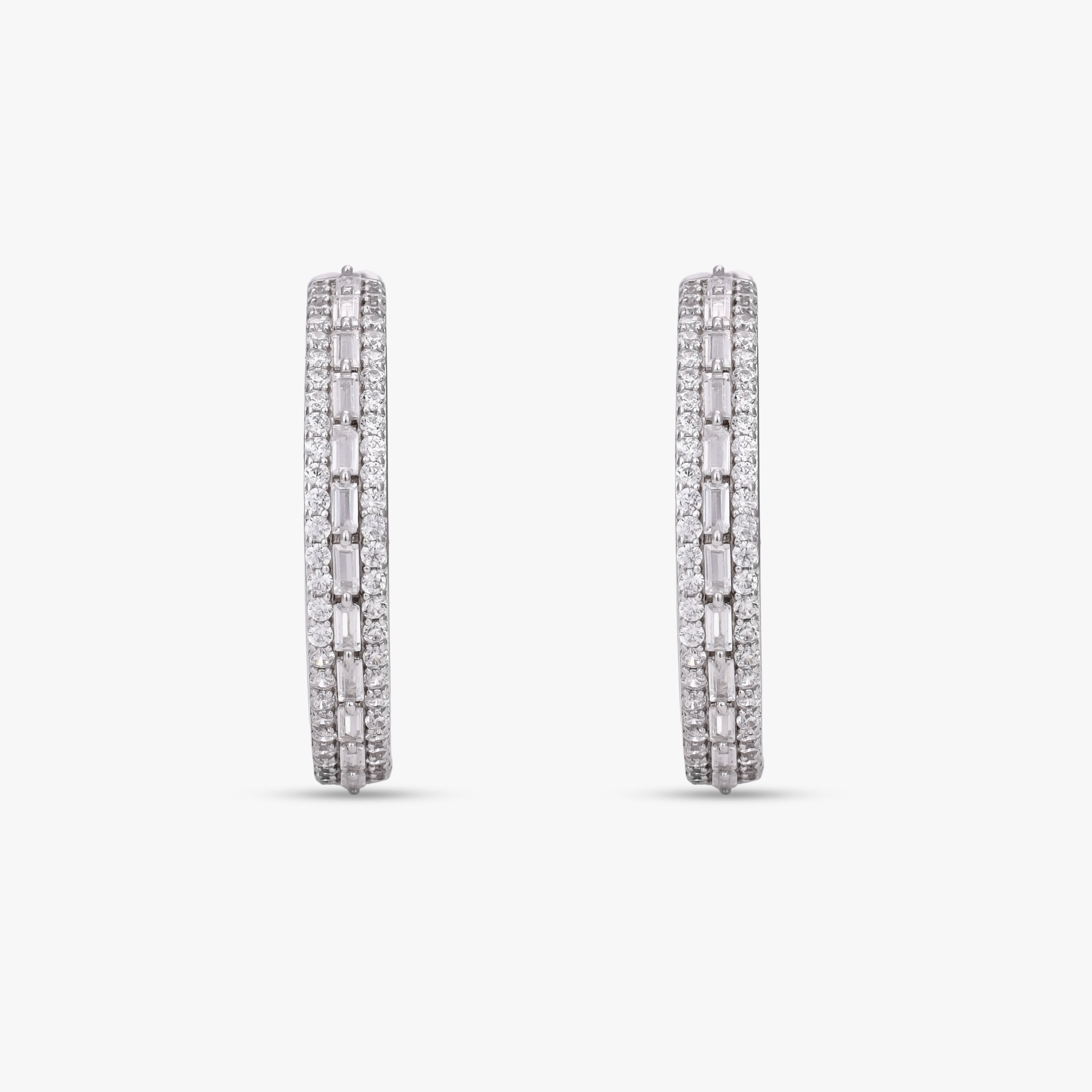 Baguette and Round Hoop Earrings