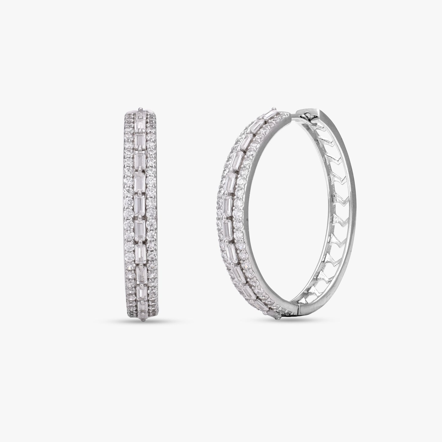 Baguette and Round Hoop Earrings