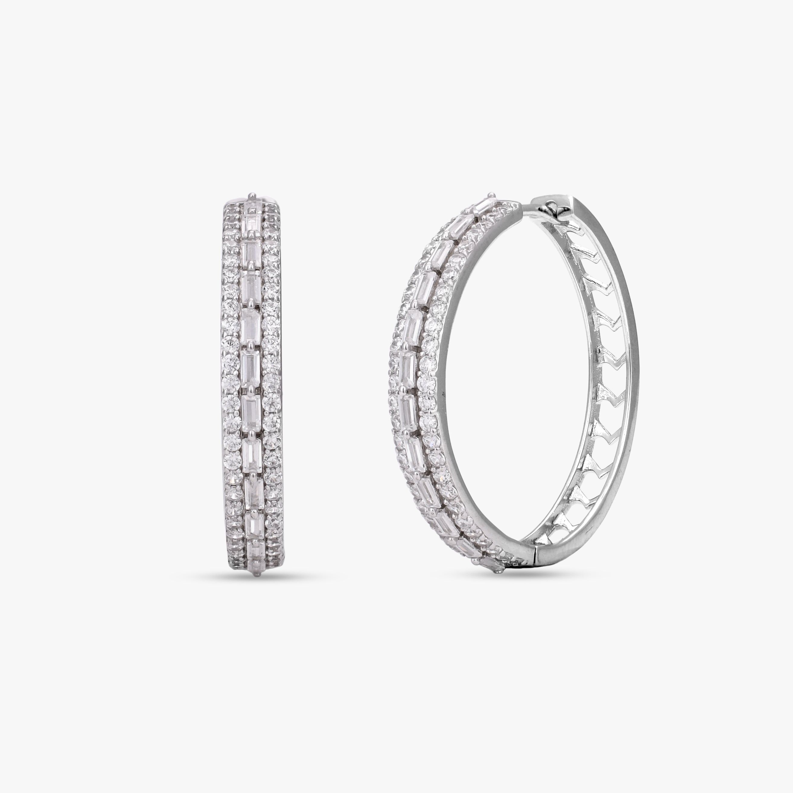 Baguette and Round Hoop Earrings