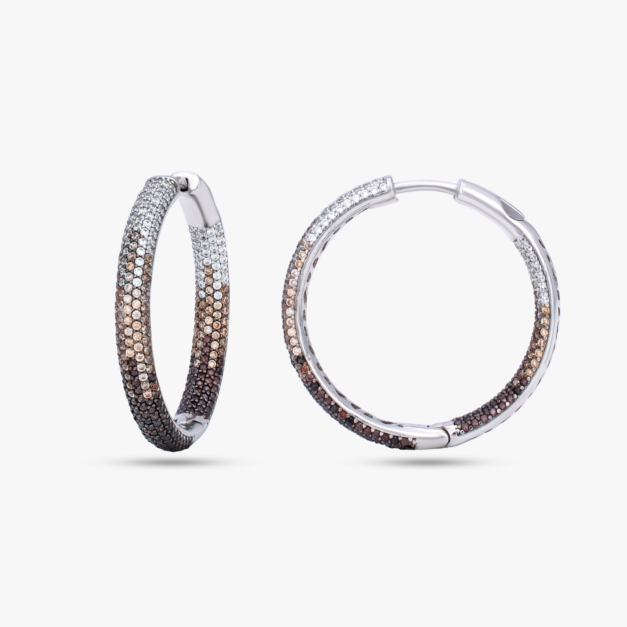 Pave-Set Silver Hoop Earrings