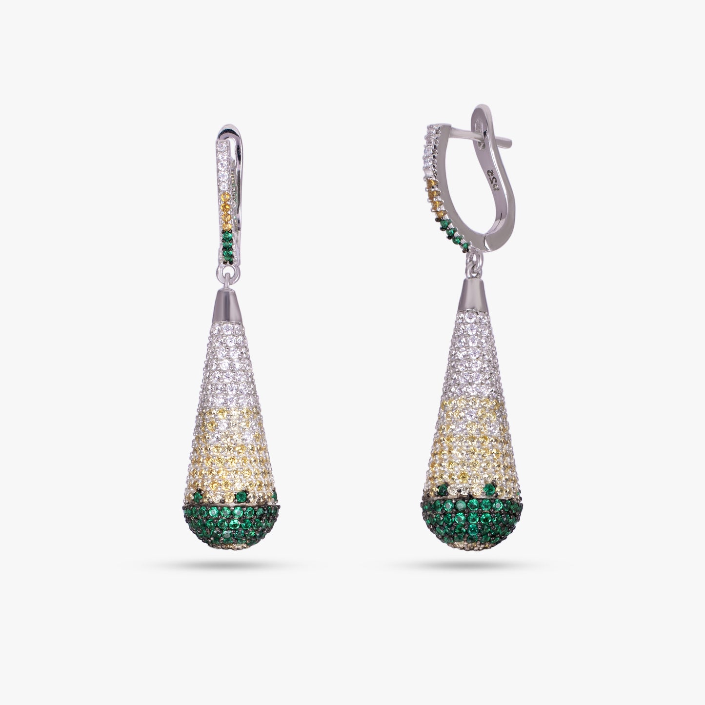 Tricolor Pave Drop Earrings