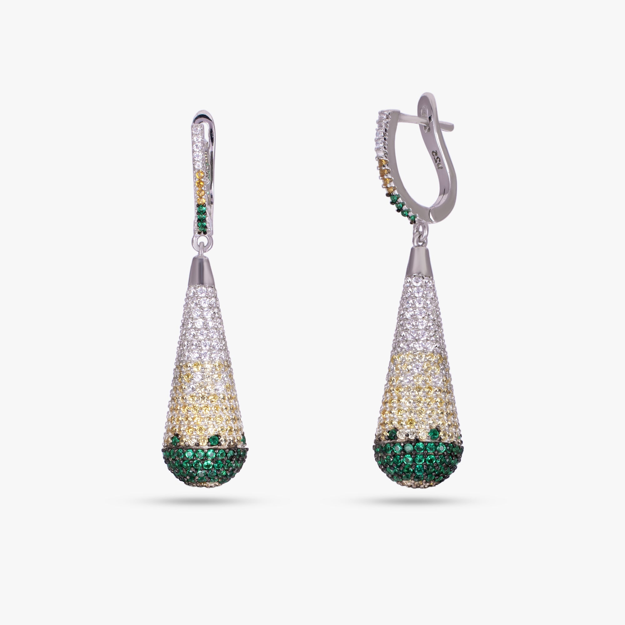 Tricolor Pave Drop Earrings