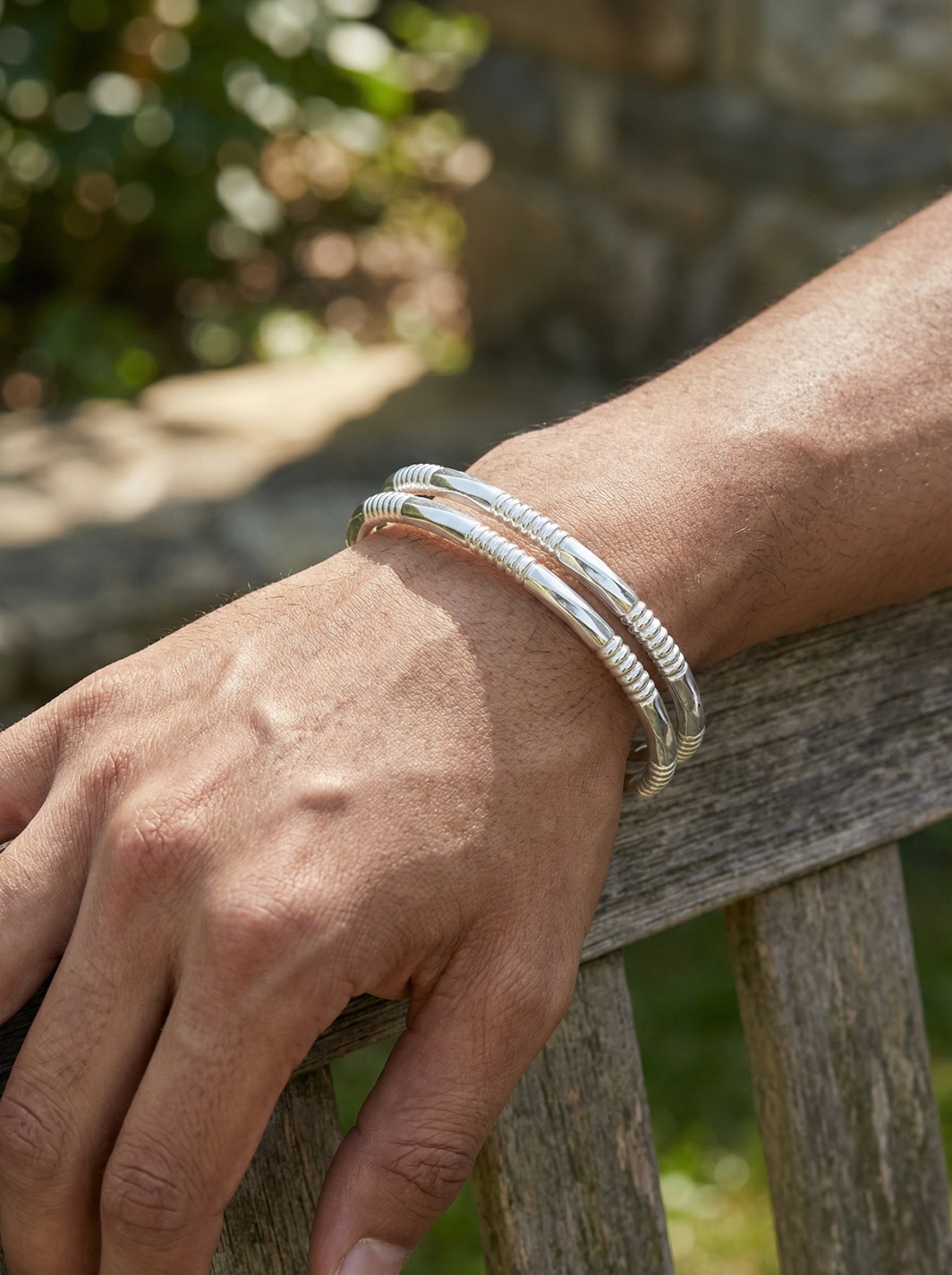 Dual-Layer Ribbed Silver Kada