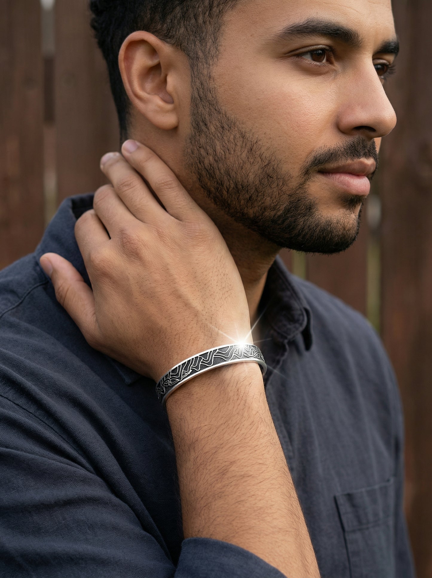 Sutra Engraved Open-Cuff Kada