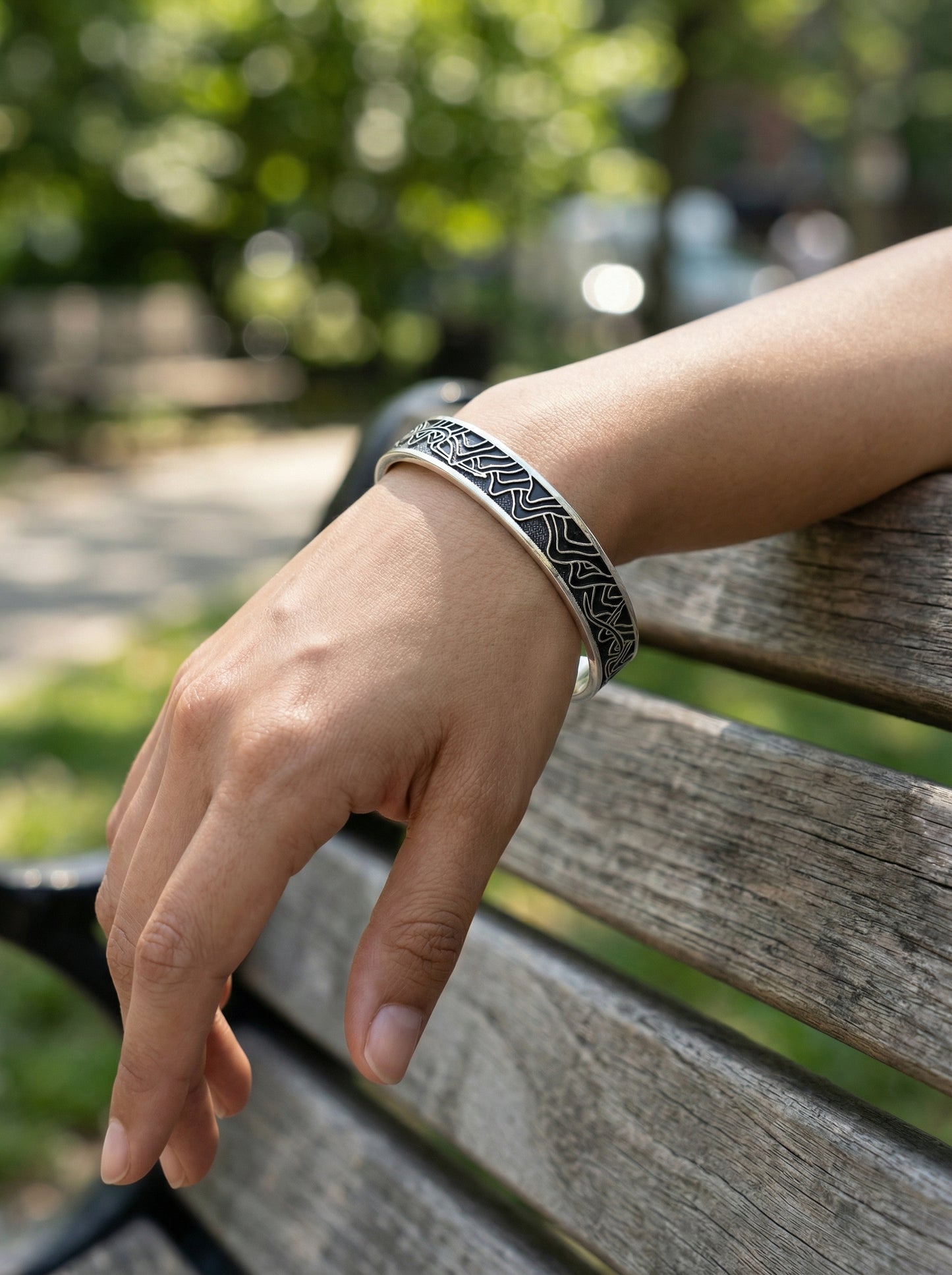 Sutra Engraved Open-Cuff Kada
