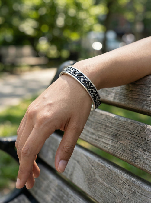 Load image 1 in gallery view. Sutra Engraved Open-Cuff Kada