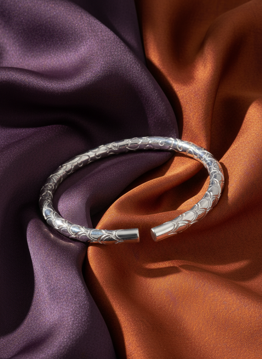 Ornate Floral Silver Kada