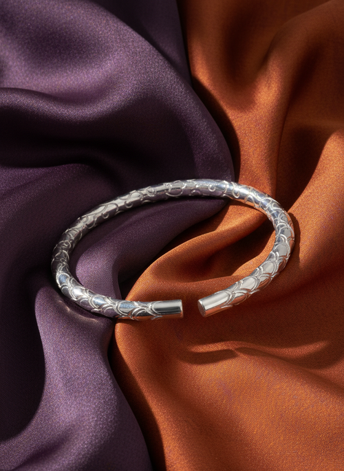 Load image 1 in gallery view. Ornate Floral Silver Kada