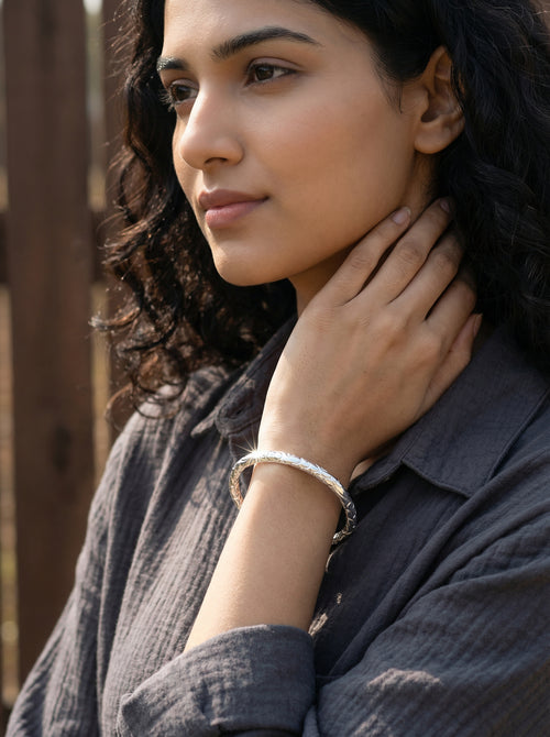 Load image 1 in gallery view. Ornate Floral Silver Kada