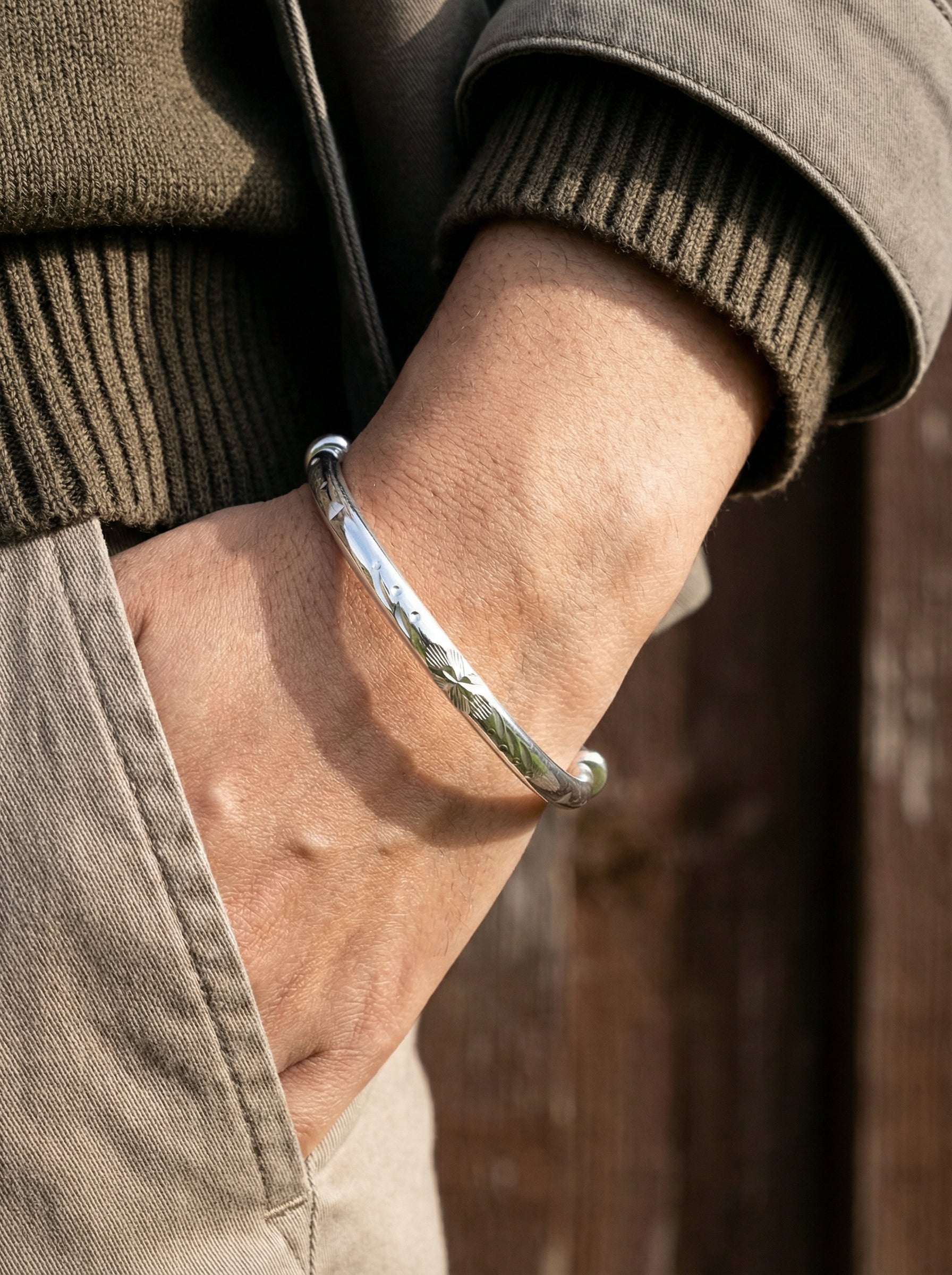 Intricate Engraved Silver Kada
