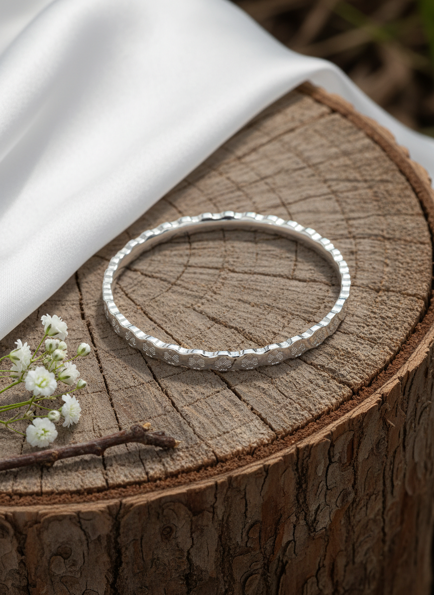 Silver Clover Wave Kada