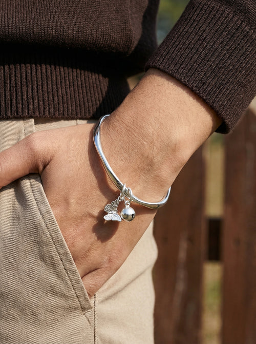 Load image 1 in gallery view. Silver Butterfly Charm Kada