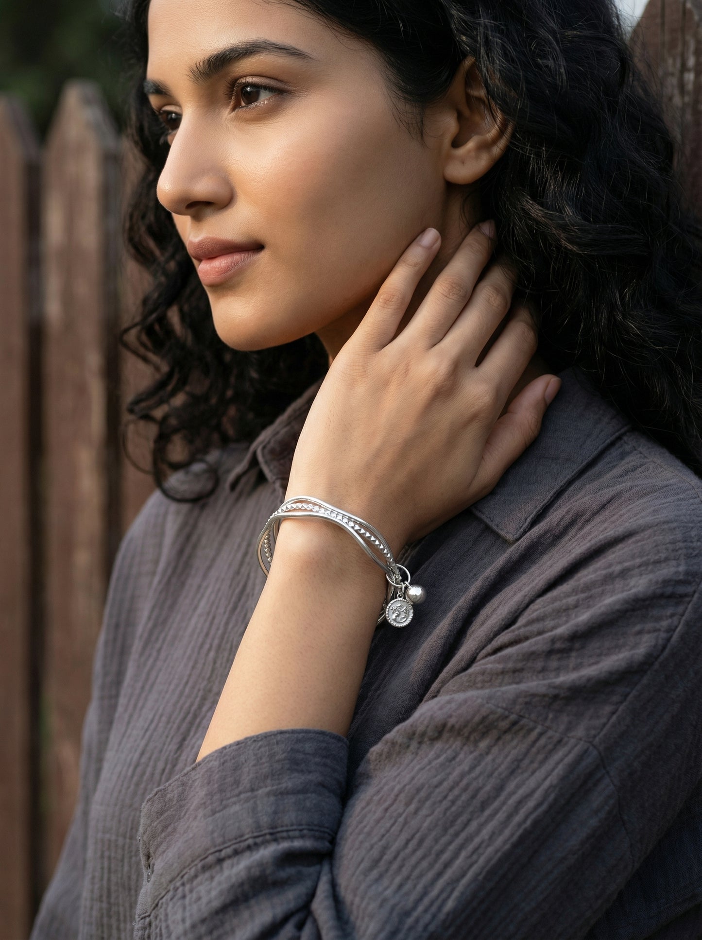 Silver Textured Wave Kada
