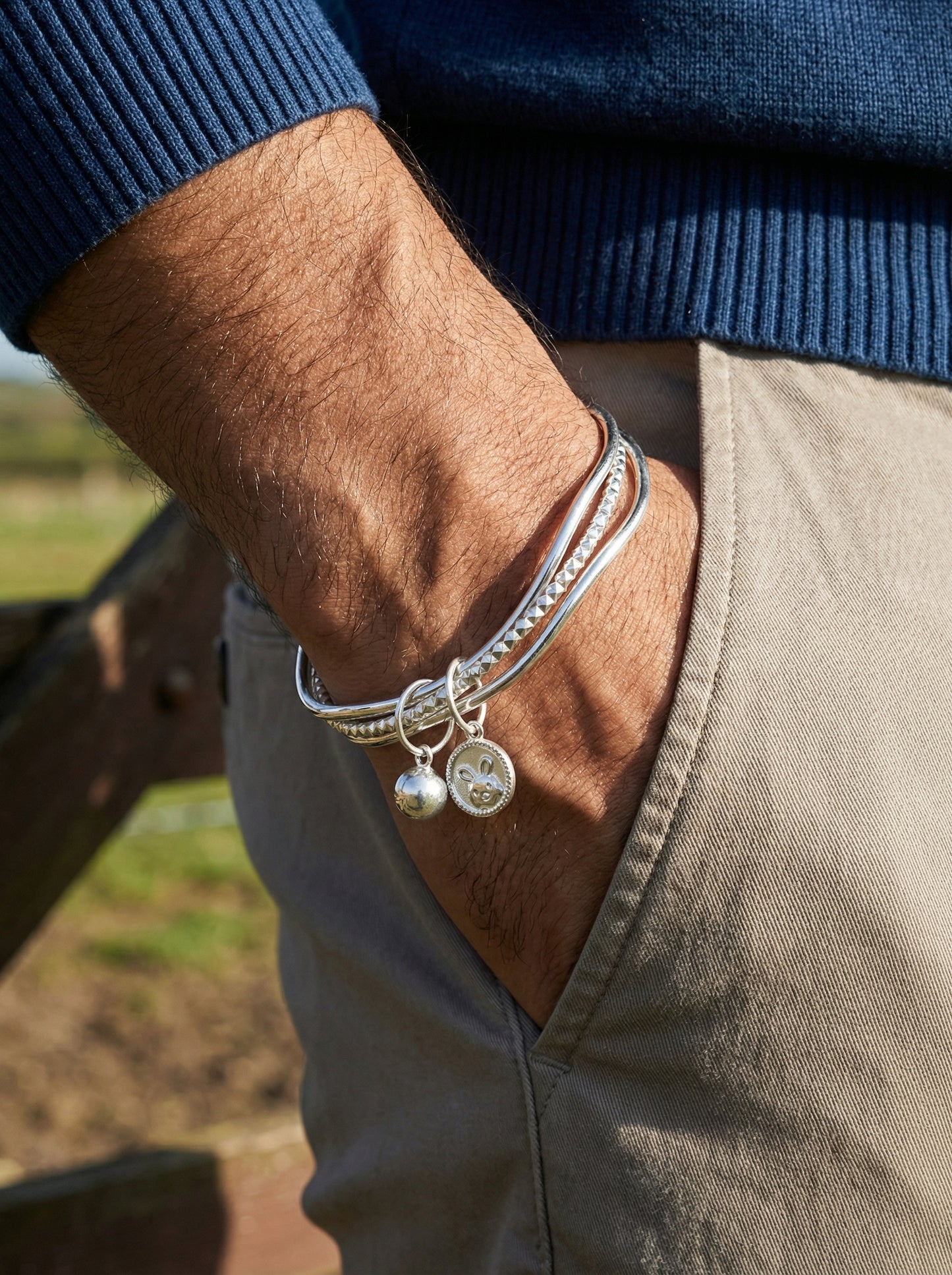 Silver Textured Wave Kada