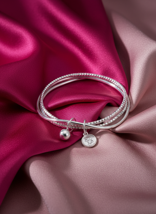 Load image 1 in gallery view. Silver Textured Wave Kada