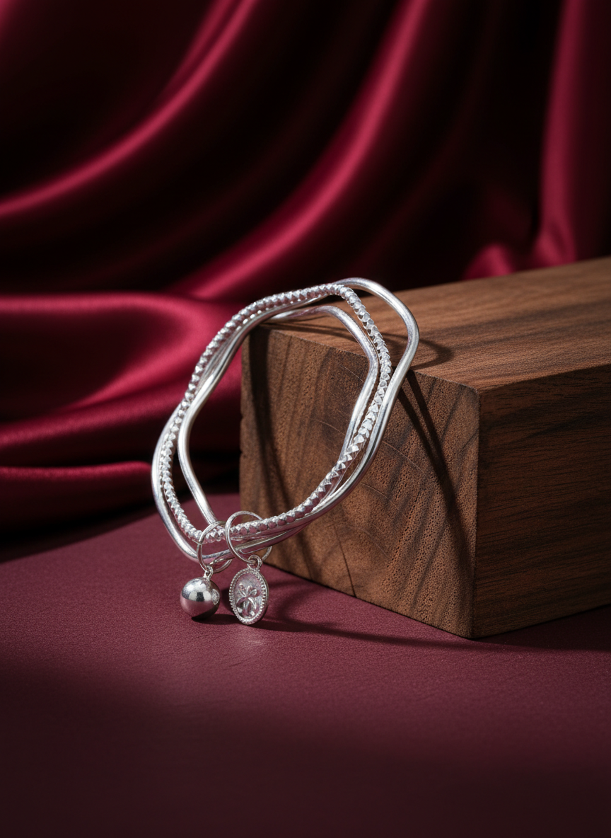 Silver Textured Wave Kada
