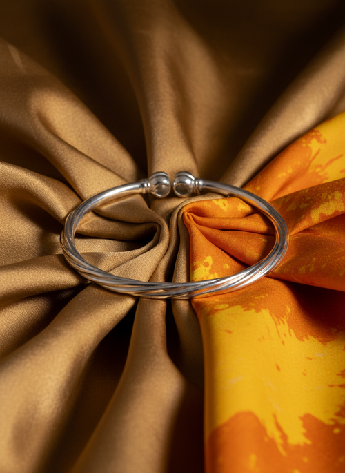 Load image 1 in gallery view. Twisted Silver Cuff Kada