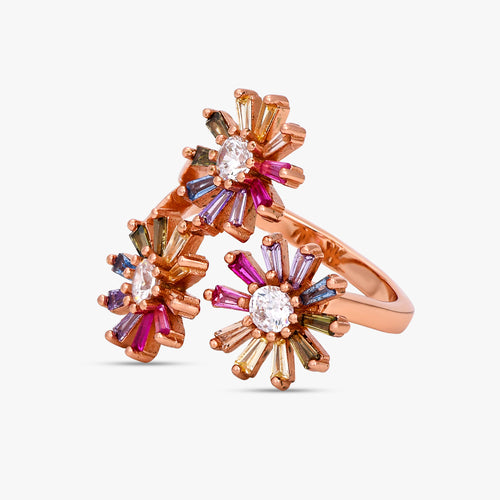 Load image 1 in gallery view. Triple Floral Multicolor Ring