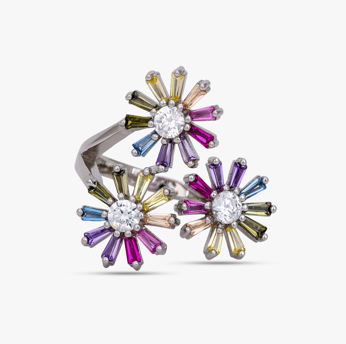 Triple Floral Multicolor Ring