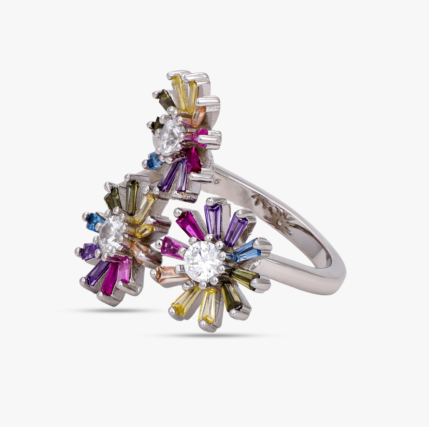Triple Floral Multicolor Ring