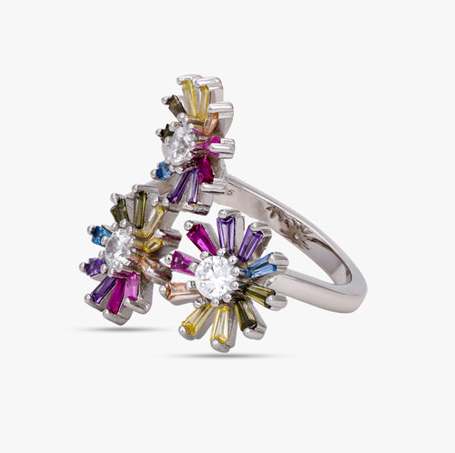 Load image 1 in gallery view. Triple Floral Multicolor Ring