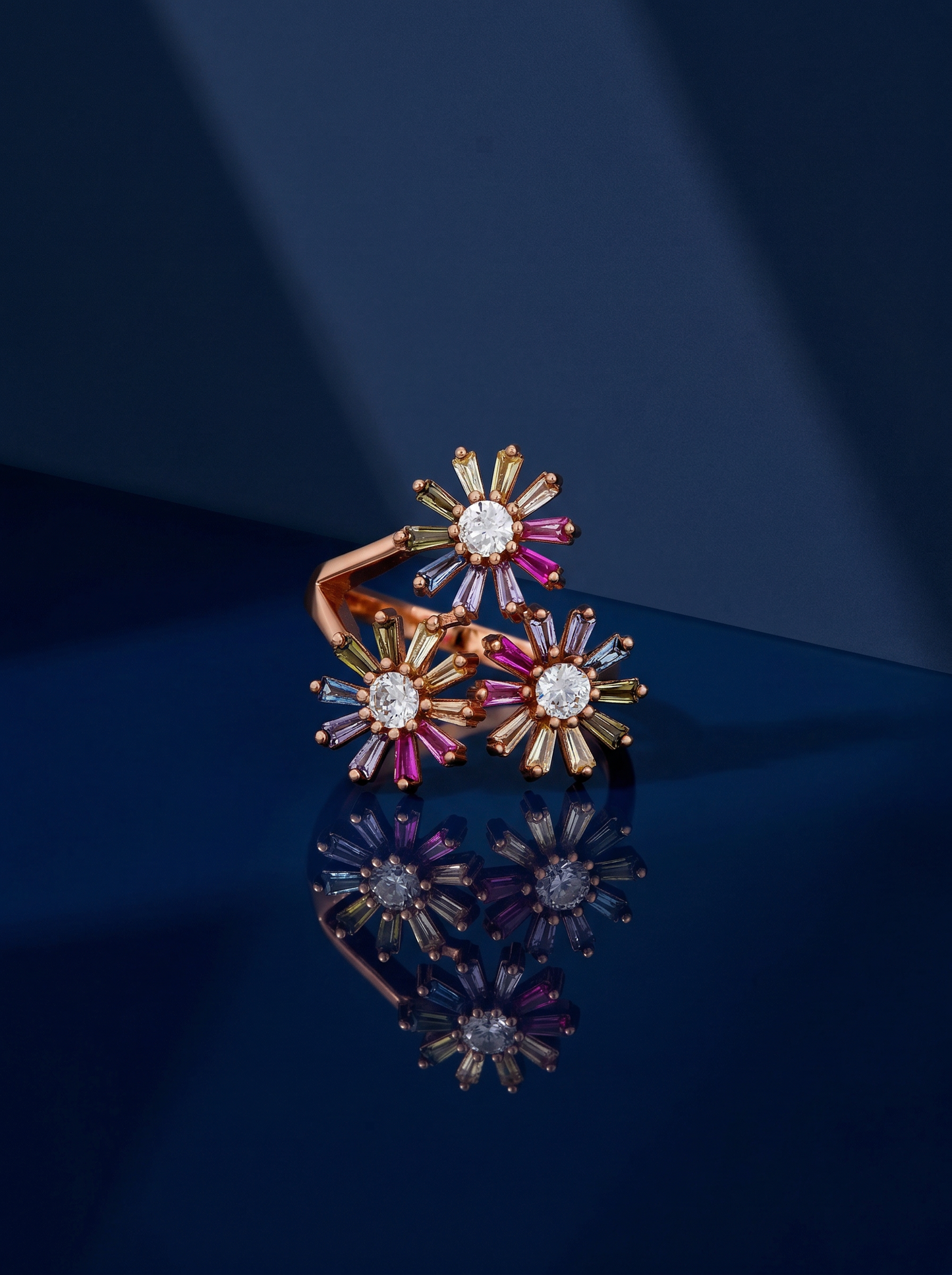 Triple Floral Multicolor Ring