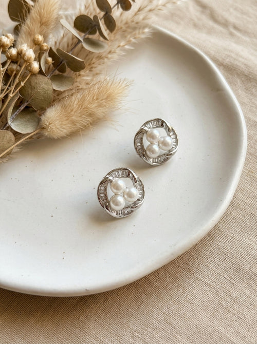 Load image 1 in gallery view. Trinity Halo Pearl Studs
