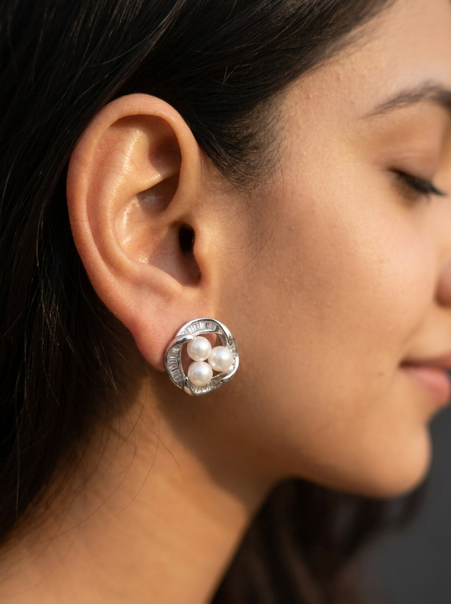 Trinity Halo Pearl Studs