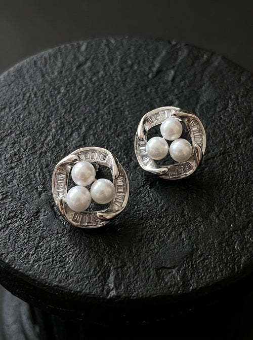 Load image 1 in gallery view. Trinity Halo Pearl Studs