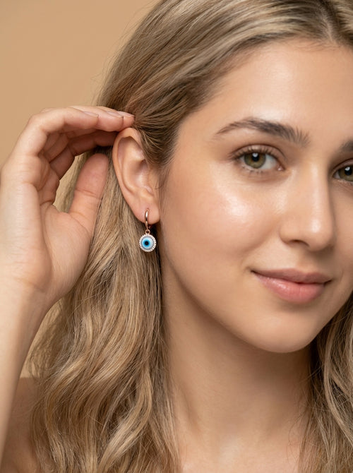 Load image 1 in gallery view. Nazar Halo Hoop Earrings