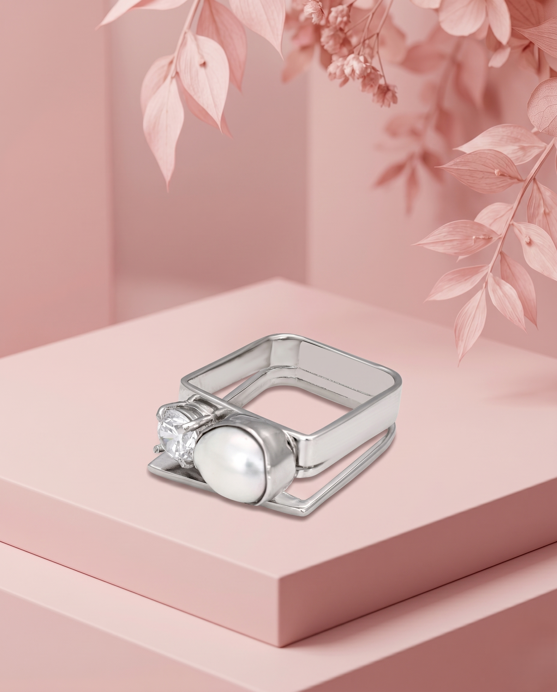 Modern Pearl Square Ring